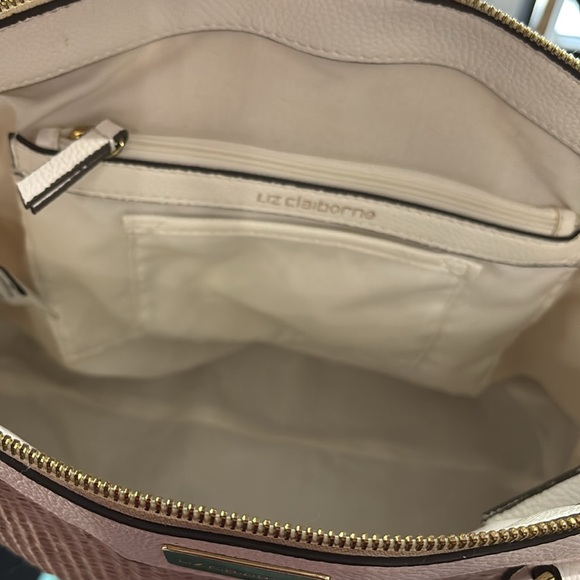 Liz Claiborne Woven Straw & Leather Floral Tote Bag Tan Pink - Picture 11 of 14